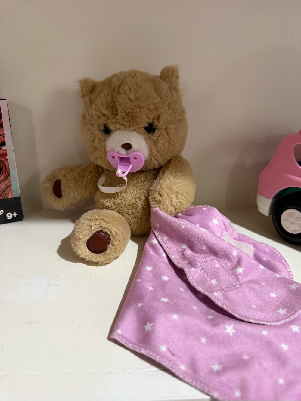 Little lives Brown Teddy Bear with Pink Pacifier and Blanket - Kids Toy